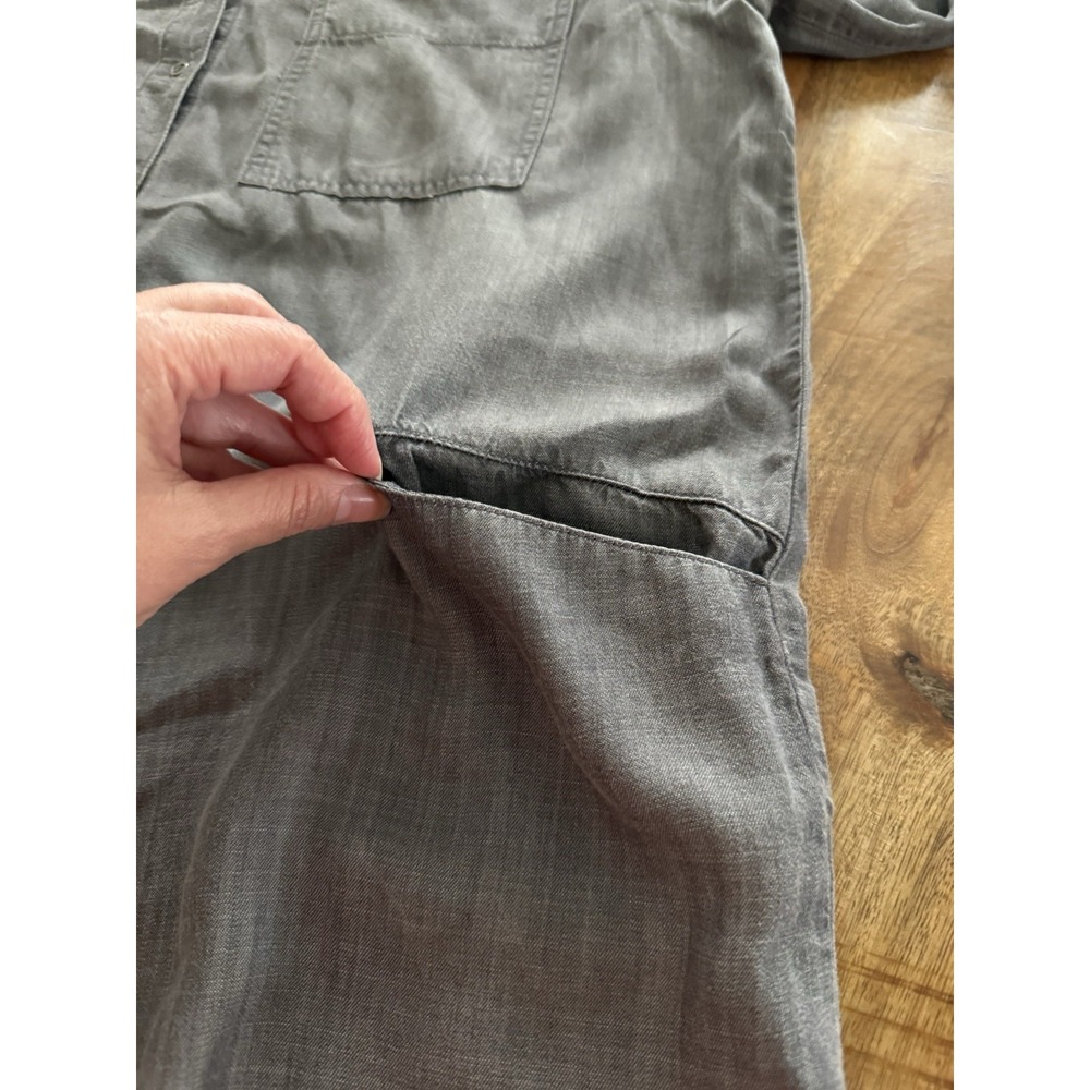 Chelsea & Theodore Tencel Lyocell Shirt Dress Gray XL Roll Tab Pockets Hi Low - Picture 6 of 8